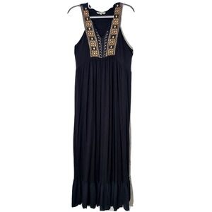 World‎ Market Dress S M Maxi Black Embroidered Racer Back Ruffle Festival Boho